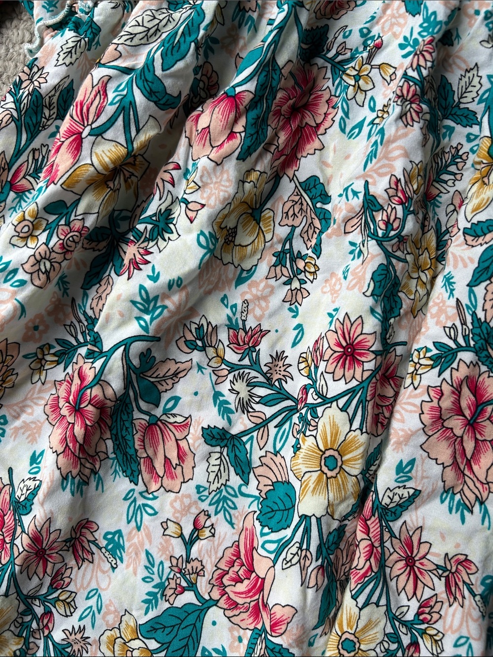 Floral V-Neck Boho Tunic Dress in Teal, Pink & Yellow - Picture 4 of 6